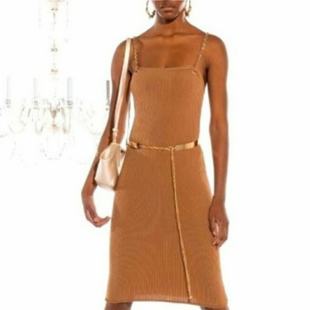 AKIRA Ribbed Chain Bodycon Dress in Mocha - SIZE SMALL
